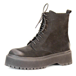 Черные ботинки из нубука на шнуровке на подкладке из натуральной шерсти на утолщенной подошве