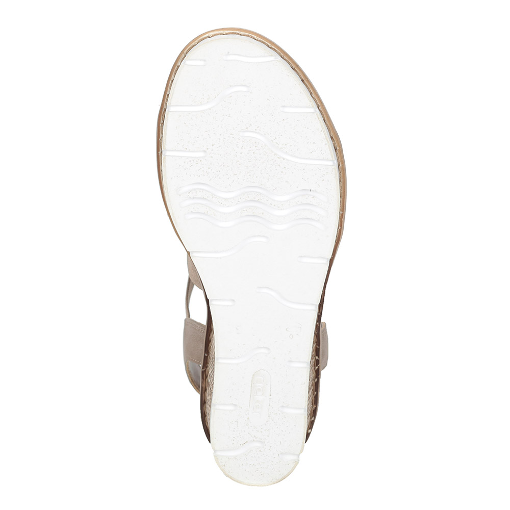 Бежевые декорированные босоножки на танкетке Rieker