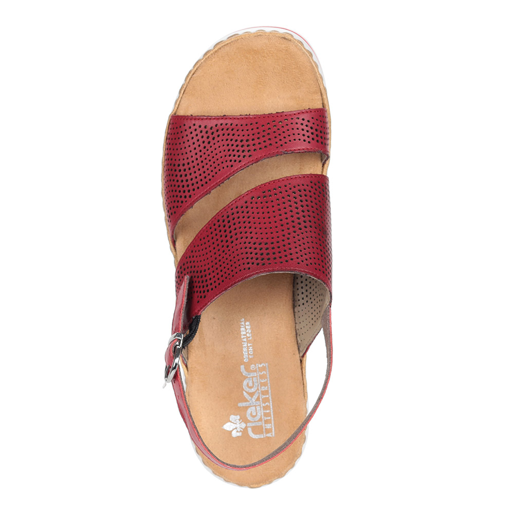 Бордовые сандалии из кожи на утолщенной подошве Rieker