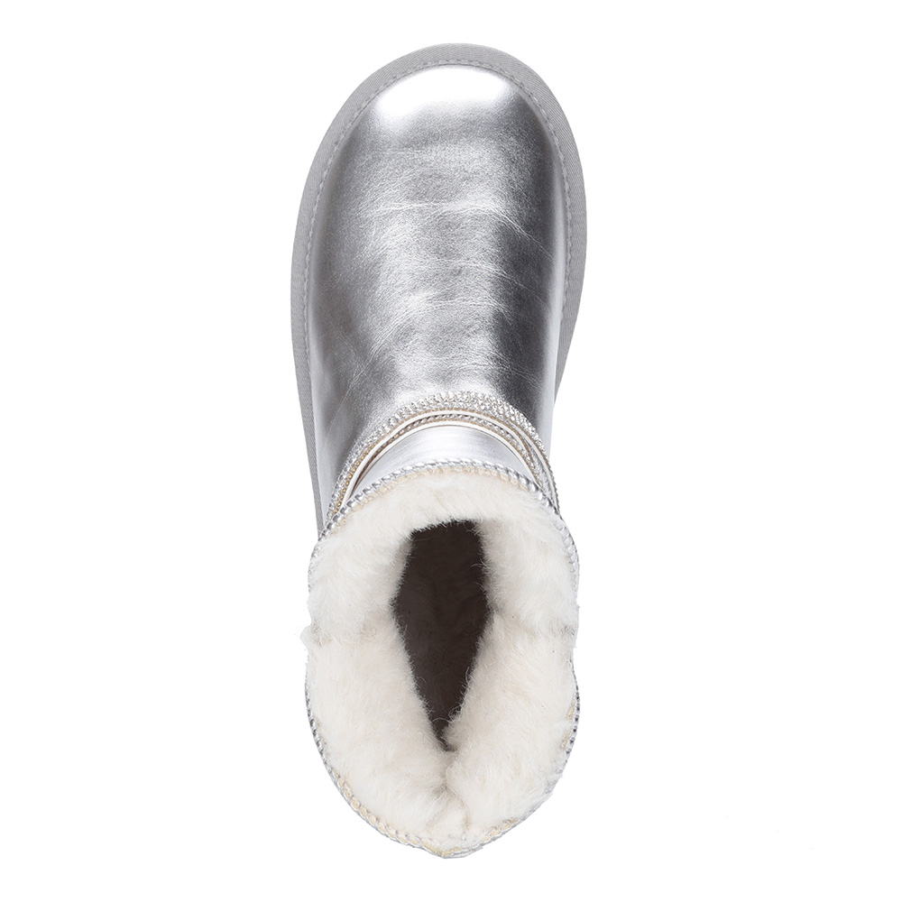 Серебряные угги из эко кожи с декором Respect