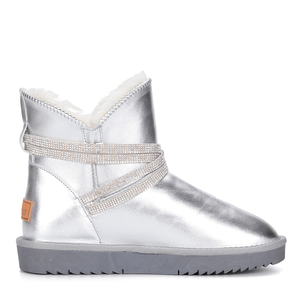 Серебряные угги из эко кожи с декором Respect