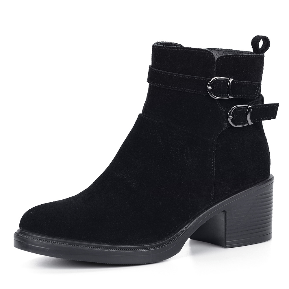 Черные ботинки из велюра на каблуке Respect