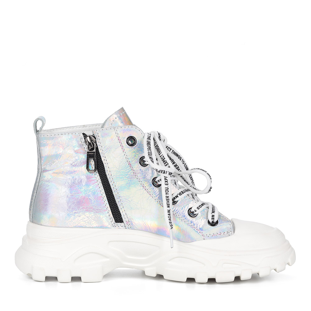 Серебряные высокие кеды с декором Respect