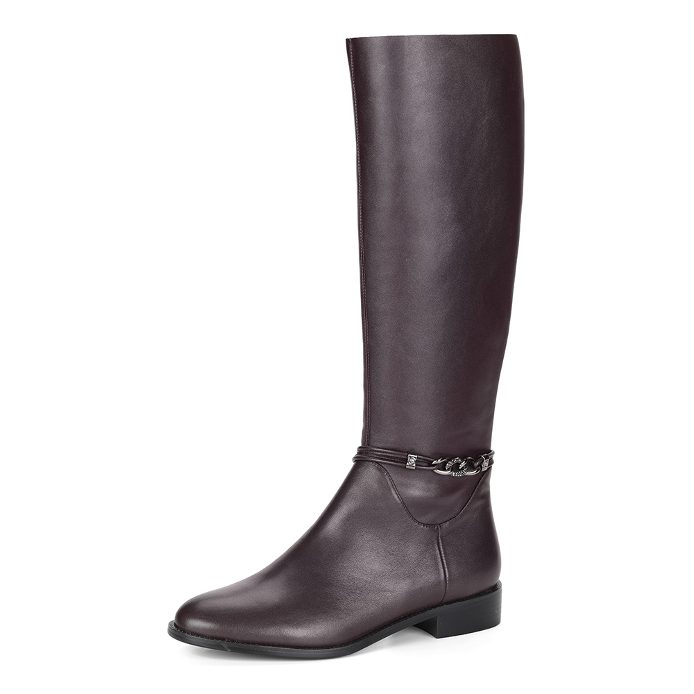 Бордовые сапоги из кожи с узким голенищем Respect