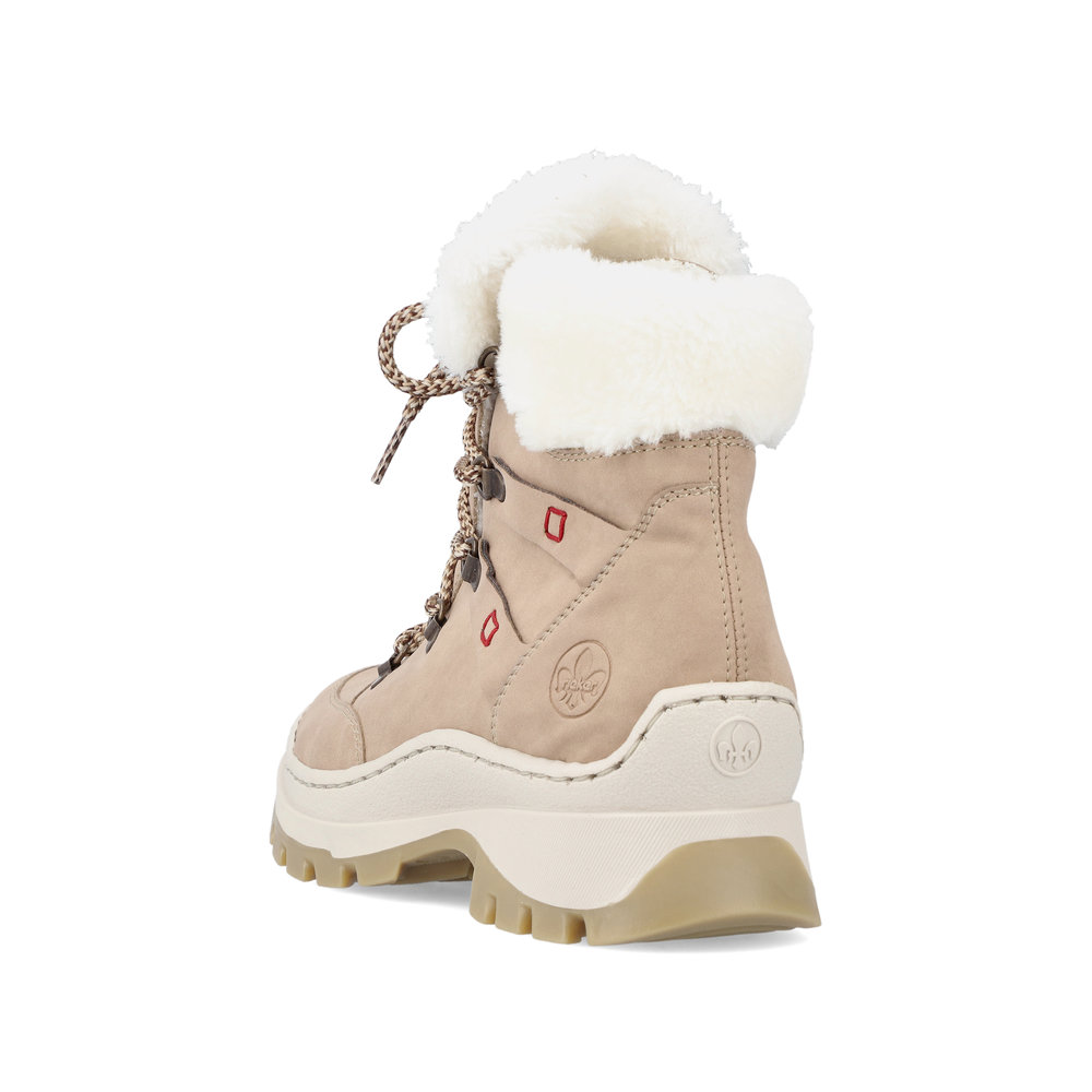 Светло-бежевые утепленные ботинки хайкеры из экокожи на утолщенной подошве Rieker