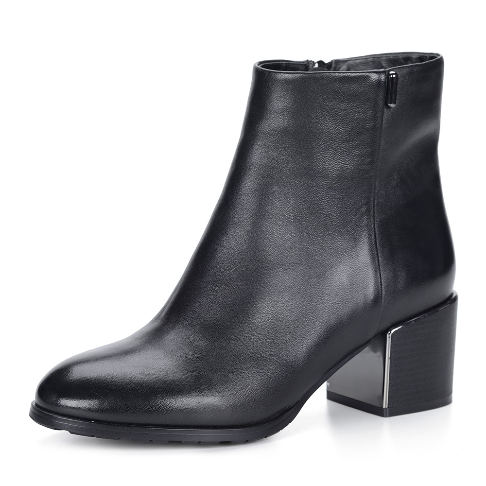 Черные кожаные ботильоны на устойчивом каблуке Respect