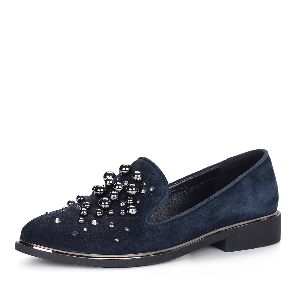 Синие лоферы из велюра с декором Respect