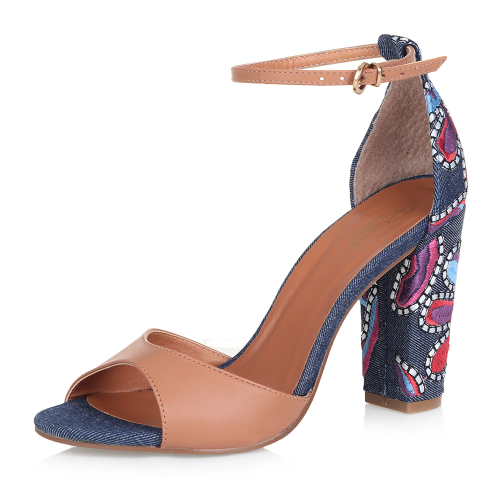 Коричневые босоножки с джинсовыми декорированными деталями Respect