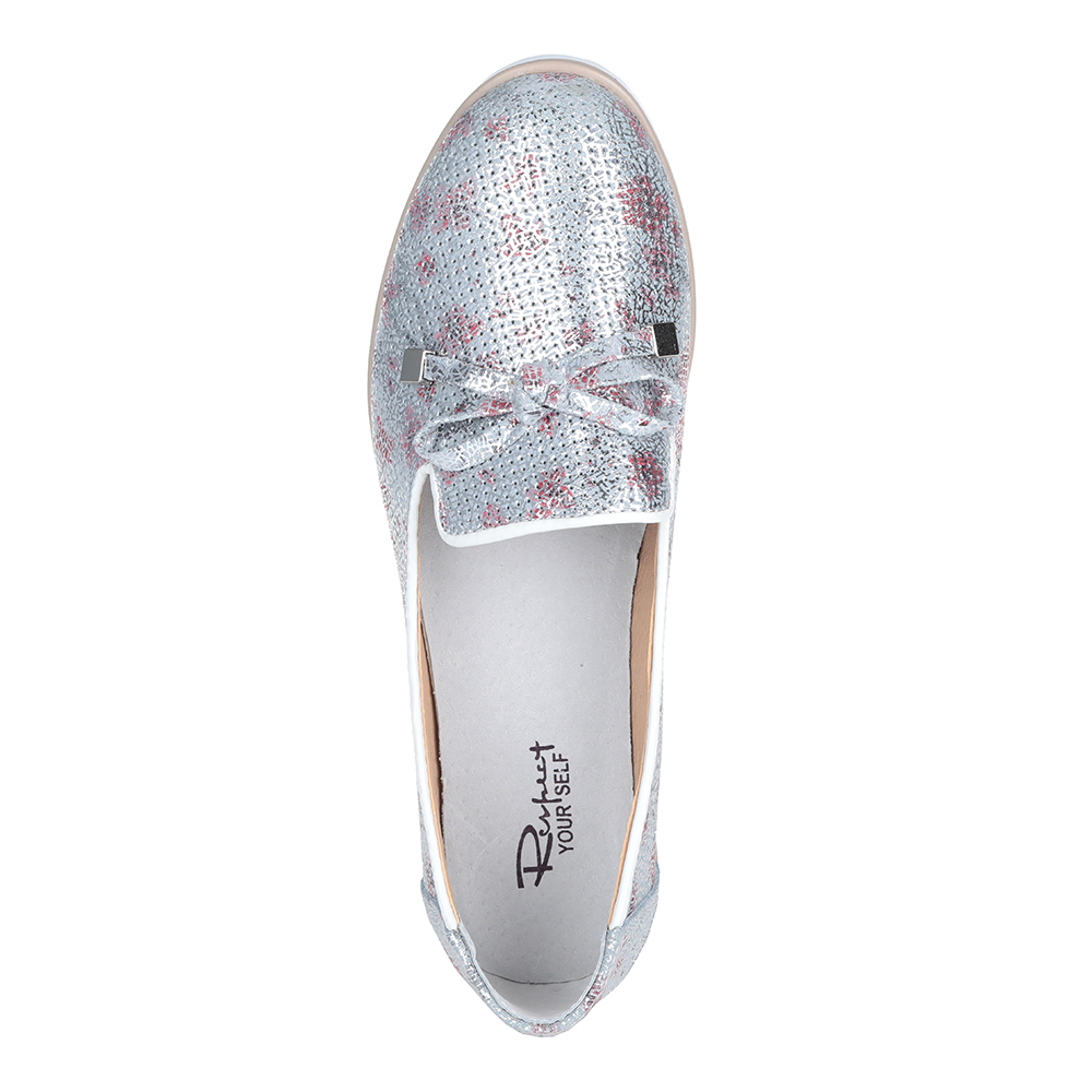 Серебристые кожаные лоферы с бантиком Respect