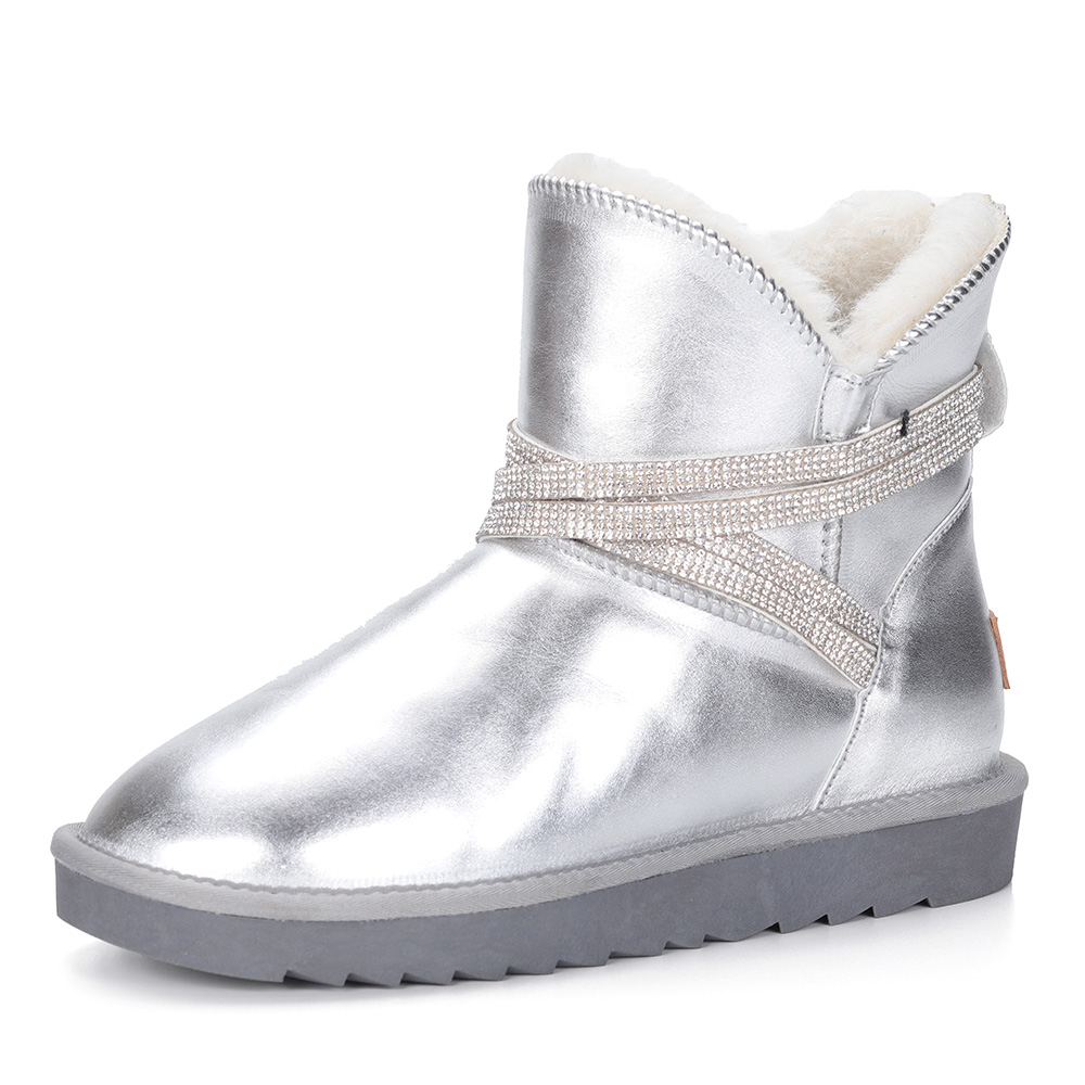 Серебряные угги из эко кожи с декором Respect