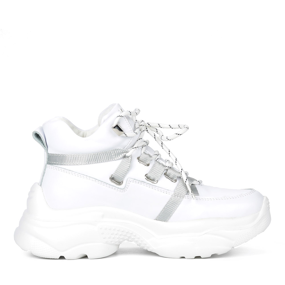 Белые кожаные кроссовки на массивной подошве Respect