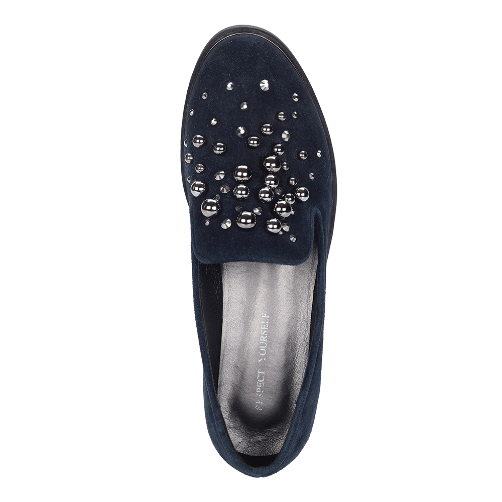 Синие лоферы из велюра с декором Respect