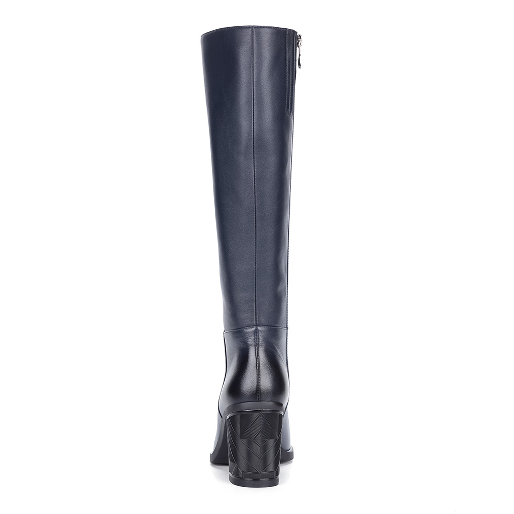 Синие кожаные сапоги на каблуке Respect