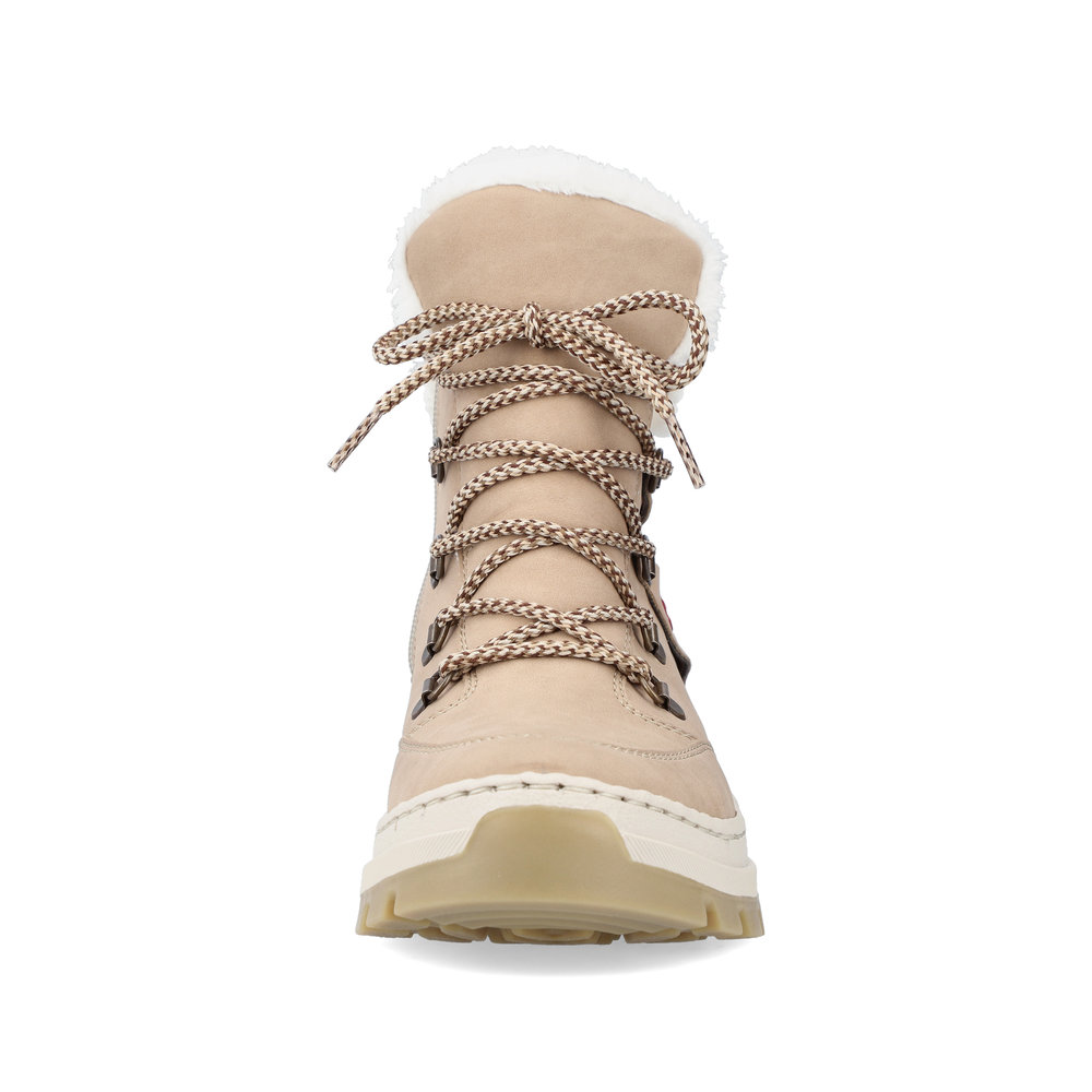 Светло-бежевые утепленные ботинки хайкеры из экокожи на утолщенной подошве Rieker