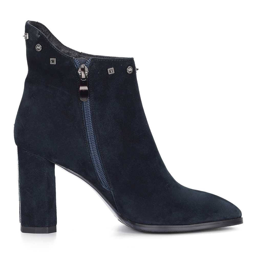 Синие ботильоны из велюра с декором Respect