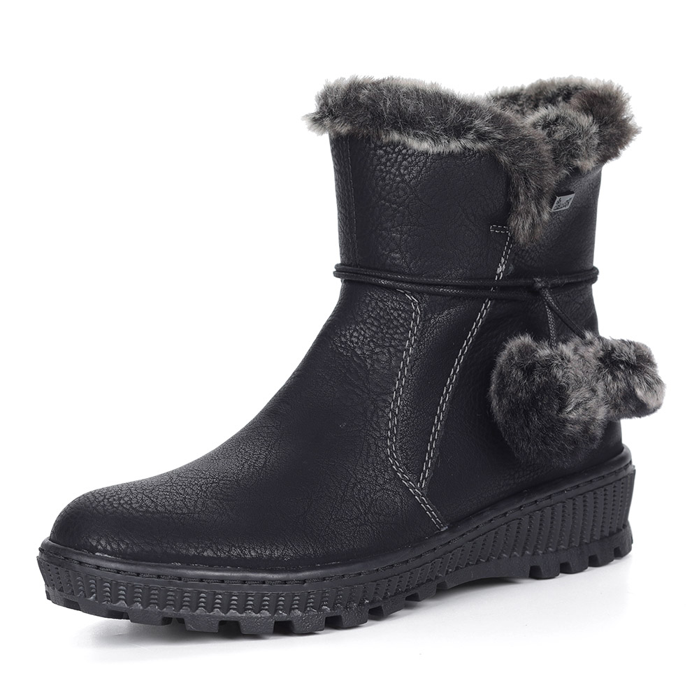 Черные полусапоги с меховым декором Rieker