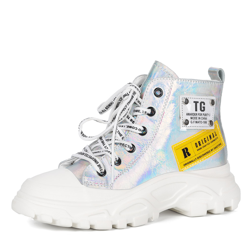 Серебряные высокие кеды с декором Respect