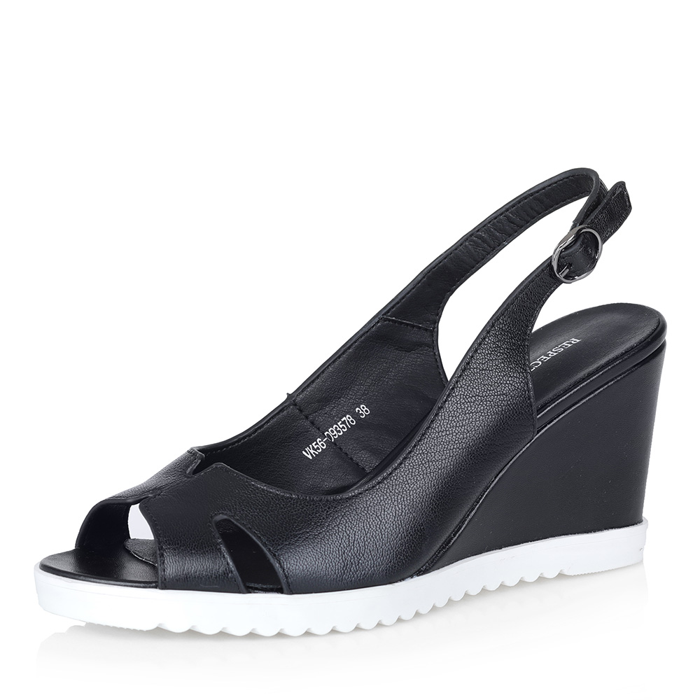 Чёрные кожаные босоножки на танкетке Respect