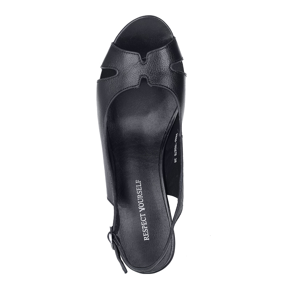 Чёрные кожаные босоножки на танкетке Respect