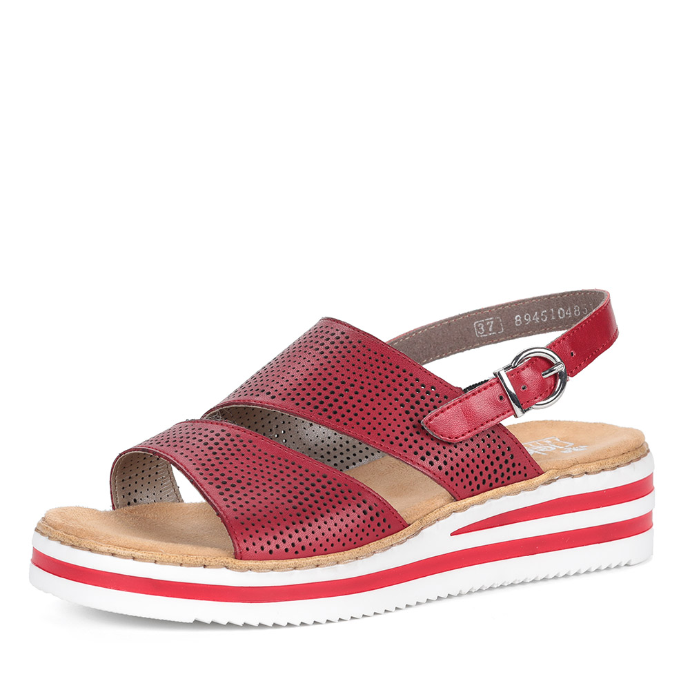 Бордовые сандалии из кожи на утолщенной подошве Rieker