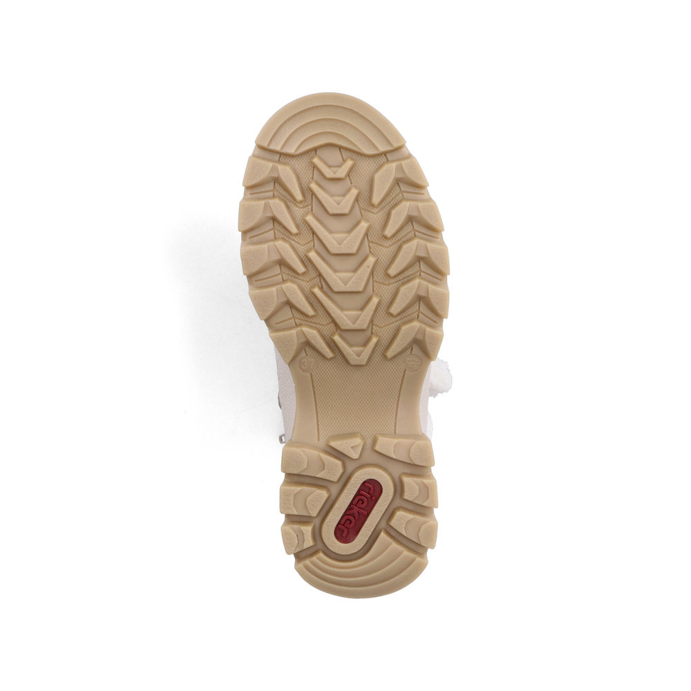 Светло-бежевые утепленные ботинки хайкеры из экокожи на утолщенной подошве Rieker