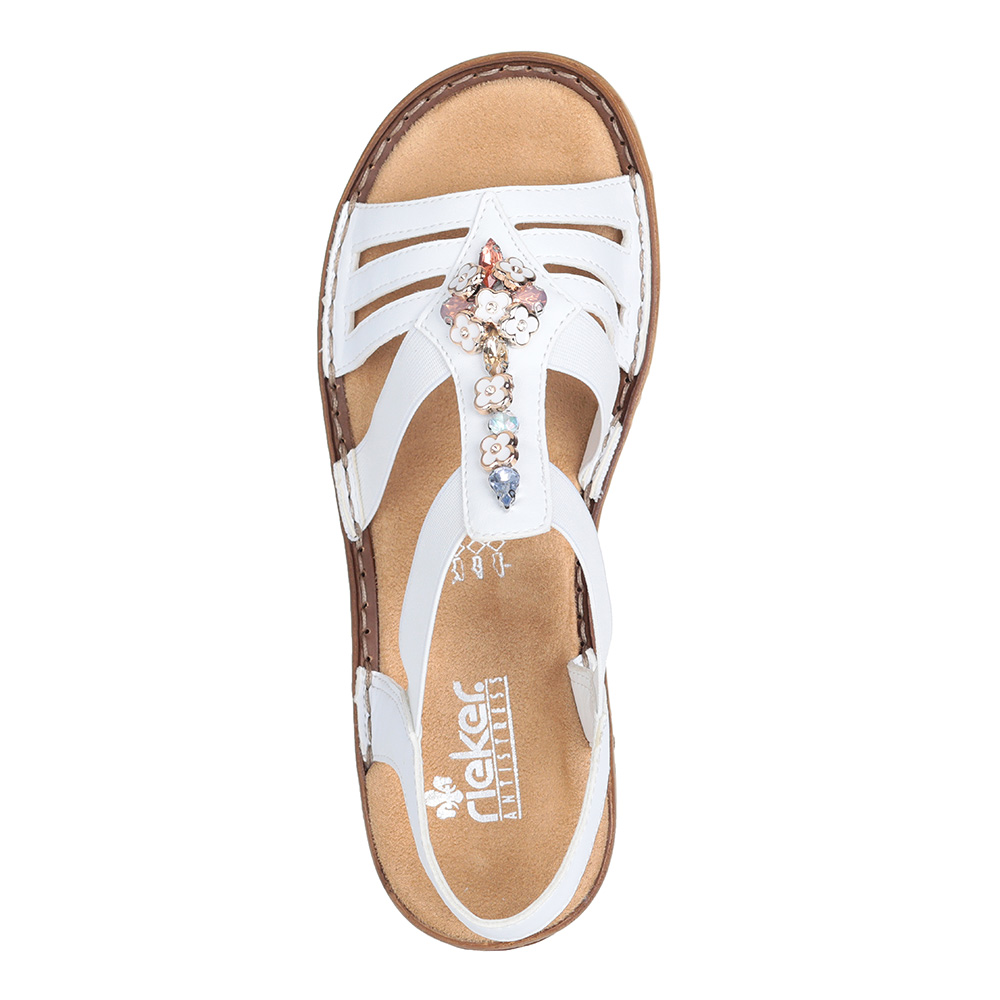 Белые декорированные босоножки Rieker
