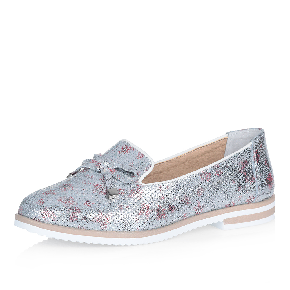 Серебристые кожаные лоферы с бантиком Respect