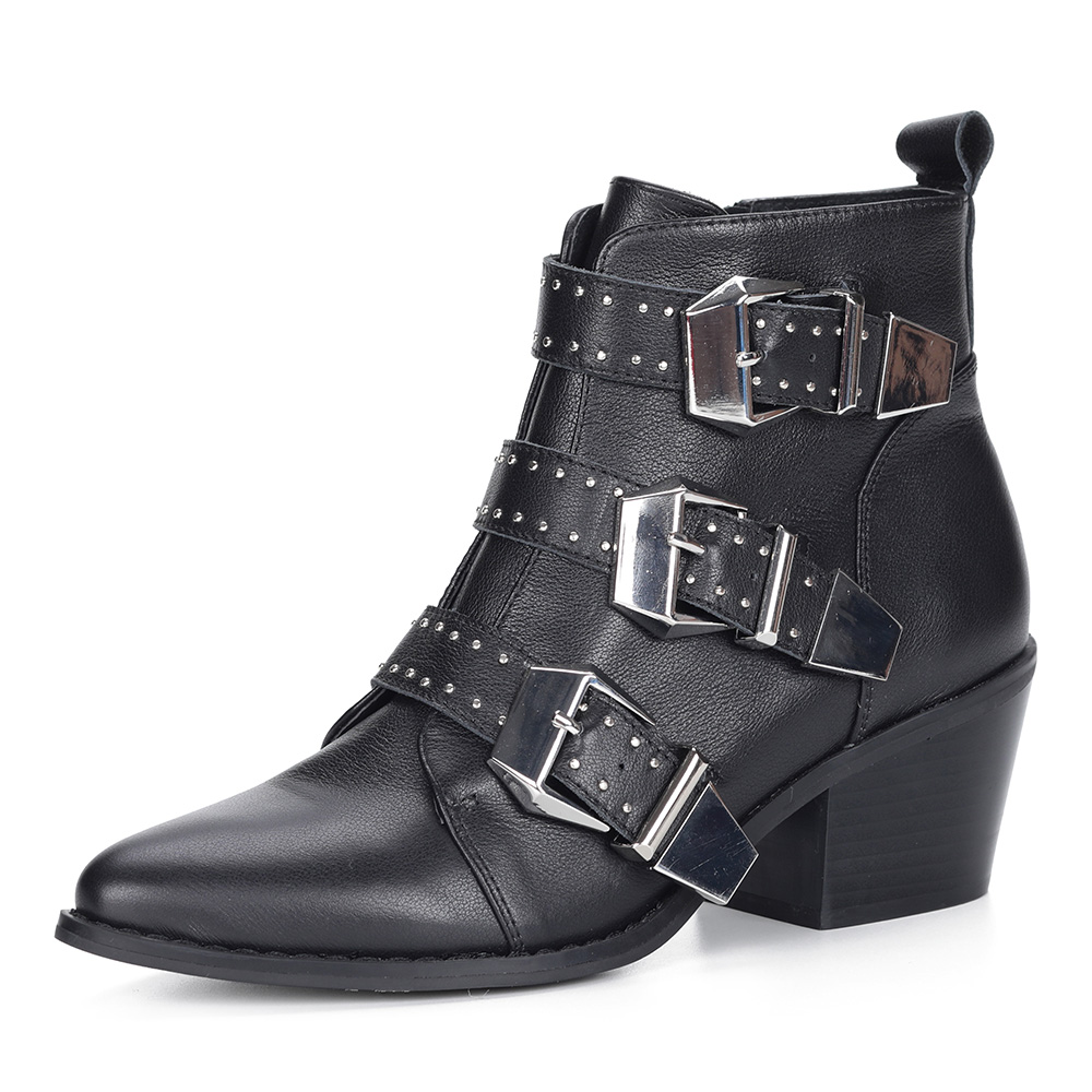 Казаки из кожи с ремешками в черном цвете Respect