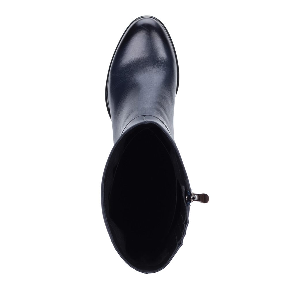 Синие кожаные сапоги на каблуке Respect