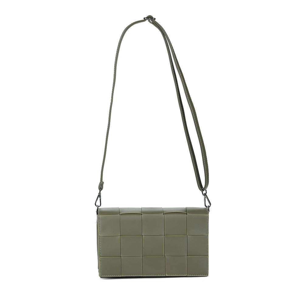 Зеленая сумка мессенджер из плетеной экокожи Respect