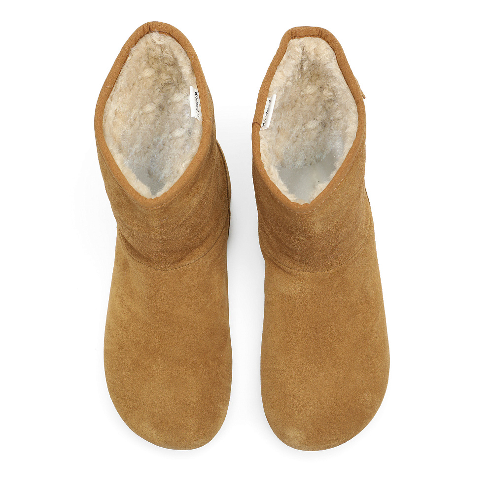 Бежевые зимние полусапоги из бархатистого велюра Respect