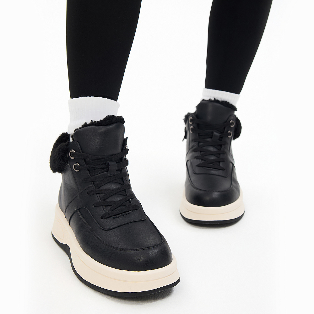 Черные утепленные кеды из кожи Respect