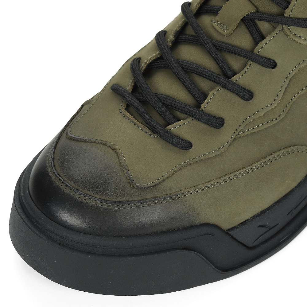 Зеленые утепленные кеды из нубука Respect