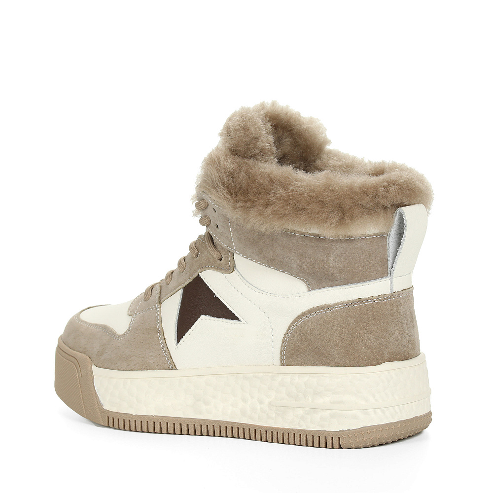 Бежевые кеды из комбинированных материалов на подкладке из натуральной шерсти на утолщенной подошве Respect