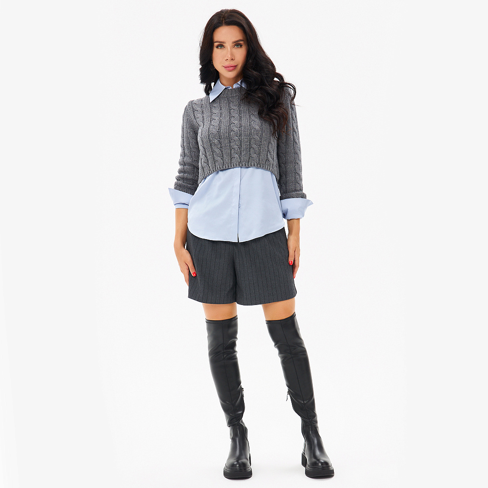 Черные сапоги ботфорты из кожи и стрейч кожи Respect