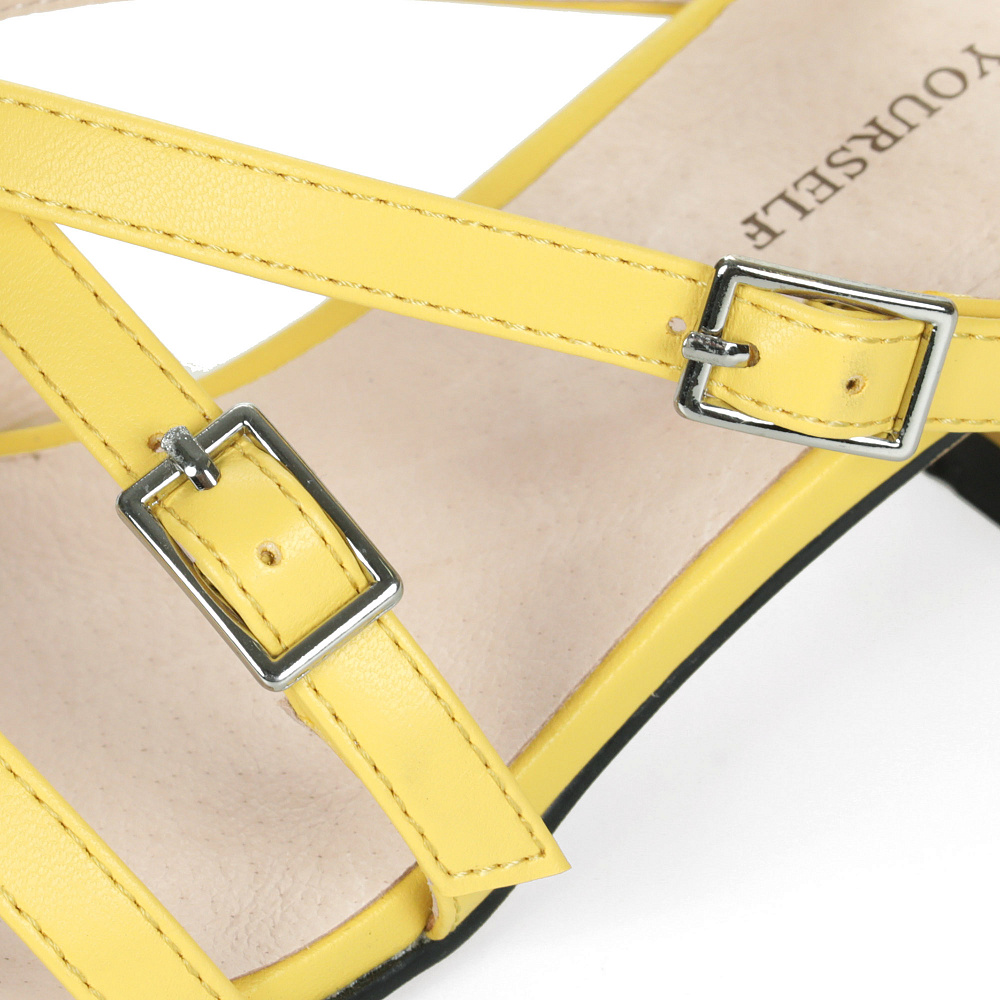 Желтые босоножки из экокожи на подкладке из экокожи на каблуке трапеция Respect