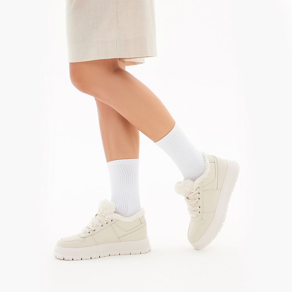 Утепленные кеды из кожи рисового цвета RSP LAB