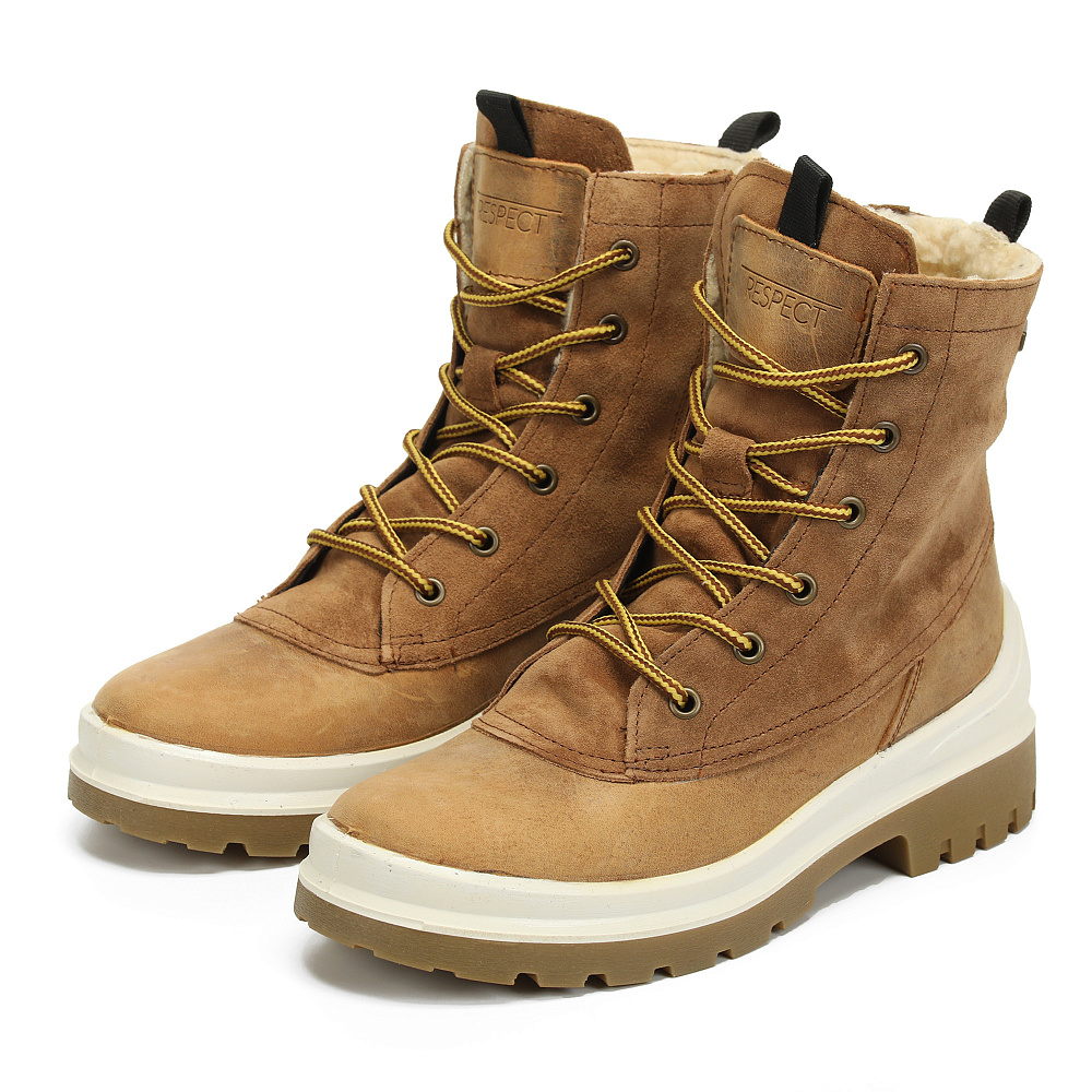 Рыжие зимние ботинки хайкеры из кожи Respect