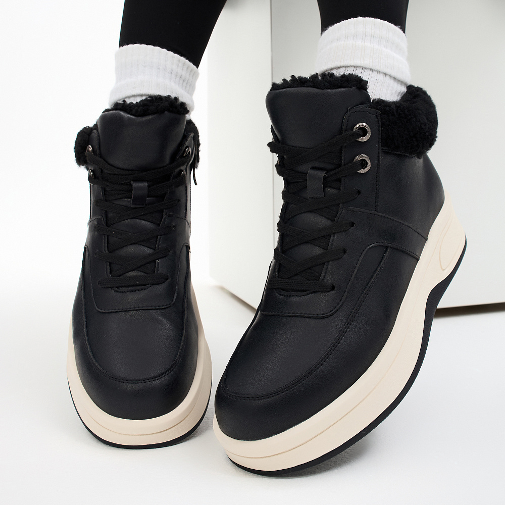 Черные утепленные кеды из кожи Respect