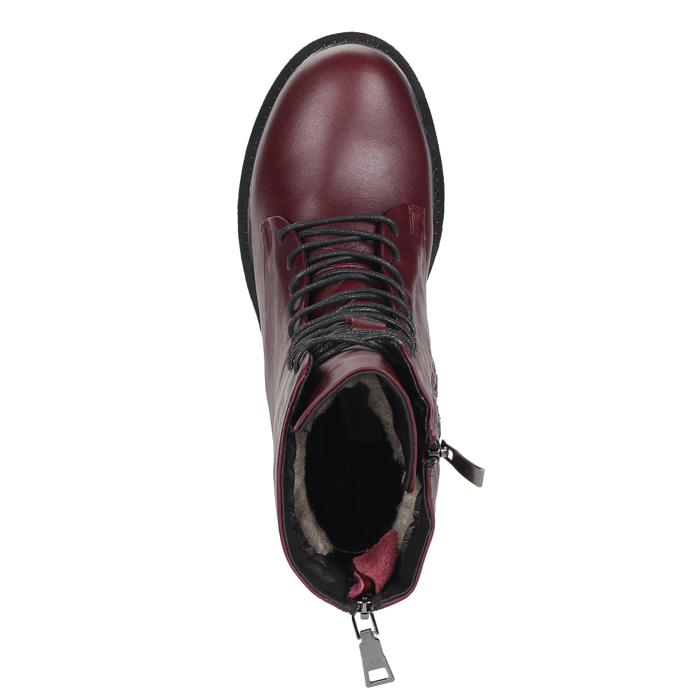 Бордовые ботинки из кожи на подкладке из натуральной шерсти Respect