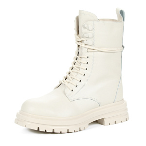 Белые высокие ботинки из кожи на шнуровке на подкладке из натуральной шерсти на тракторной подошве