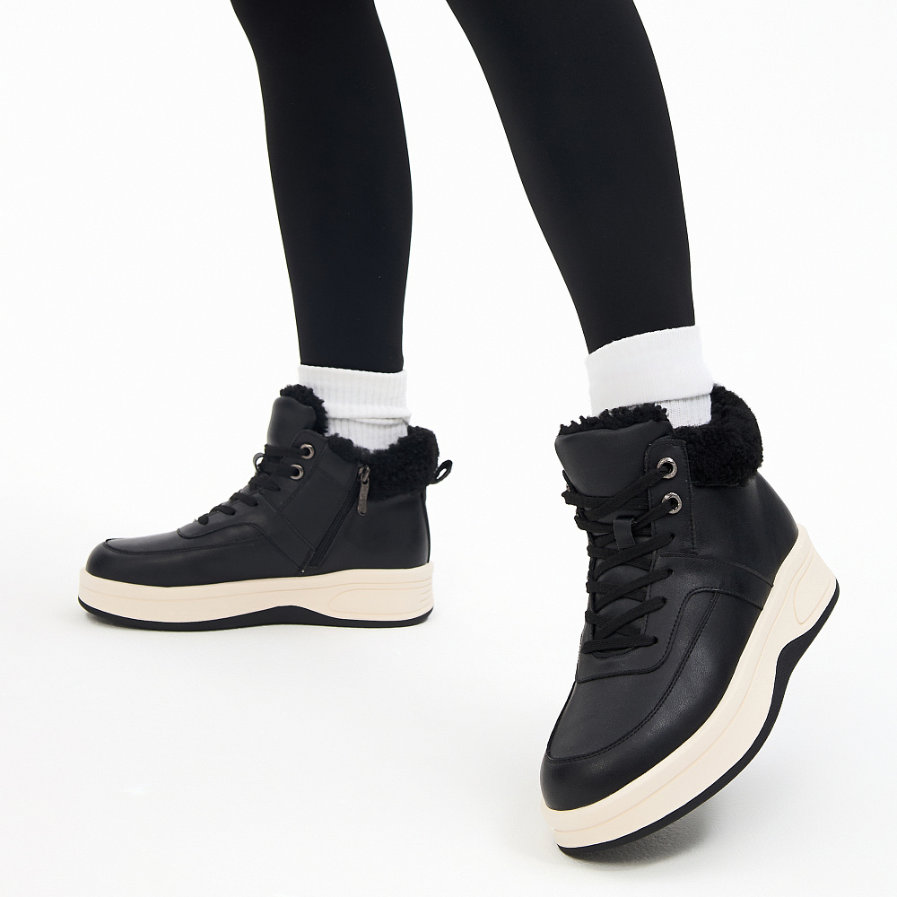 Черные утепленные кеды из кожи Respect