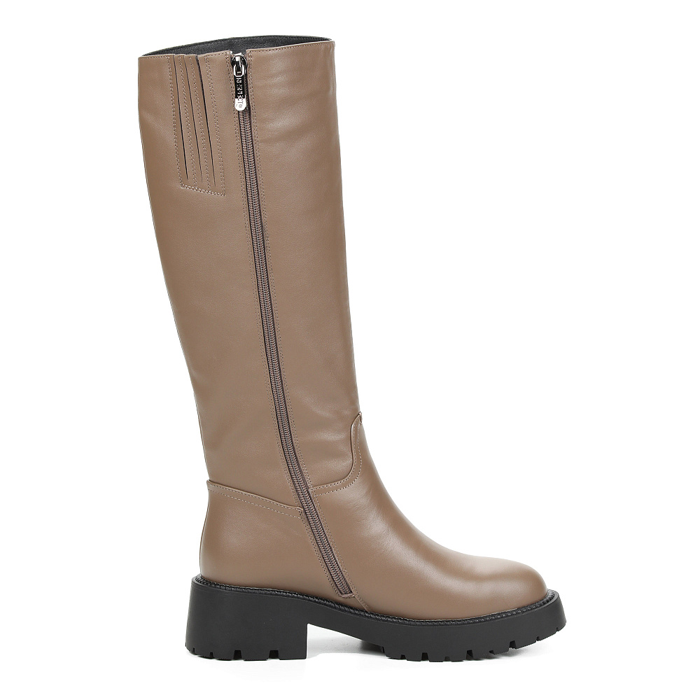 Темно-бежевые зимние сапоги из гладкой кожи Respect