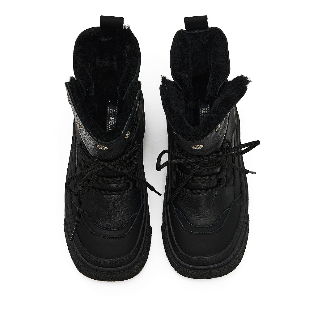 Черные дутики луноходы из гладкой кожи Respect