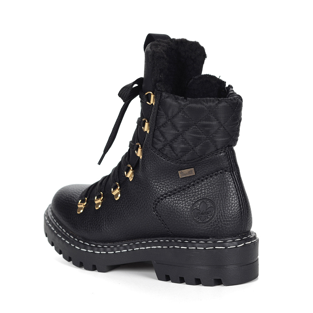 Черные ботинки из экокожи на подкладке из искусственной шерсти на тракторной подошве Rieker