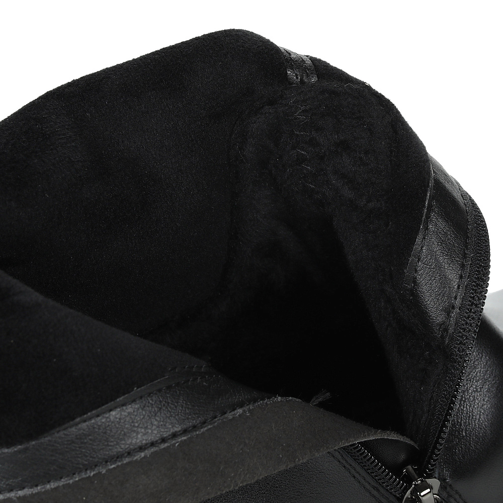 Черные сапоги ботфорты из кожи и стрейч кожи Respect