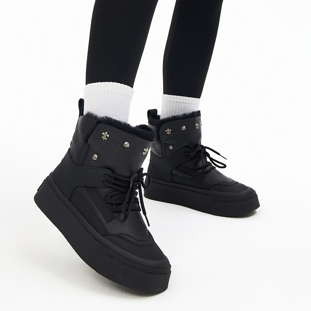 Черные дутики луноходы из гладкой кожи Respect