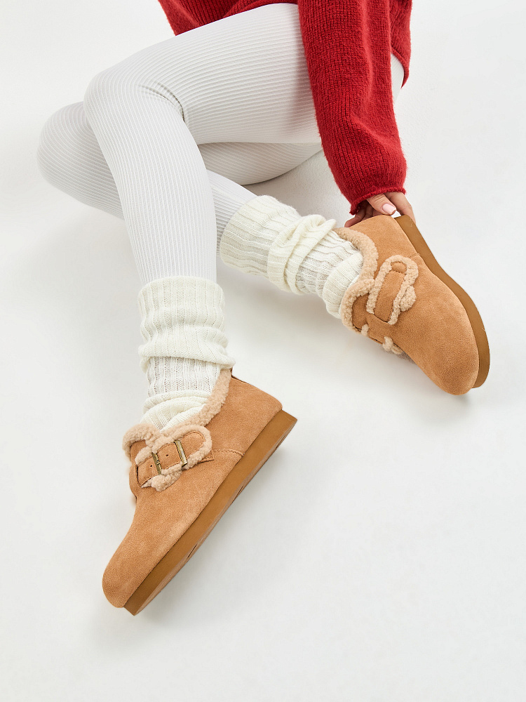 Рыжие зимние полуботинки угги из бархатистого велюра Respect