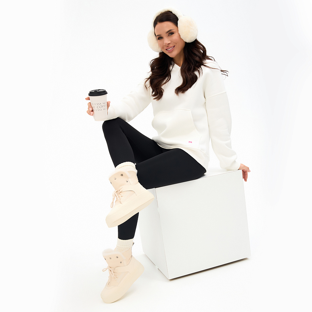 Дутики луноходы из кожи рисового цвета Respect