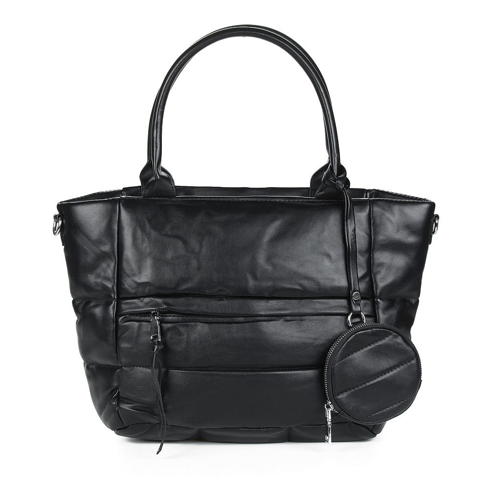 Черная сумка тоут из экокожи с дополнительным кошельком и наружным карманом на молнии Respect